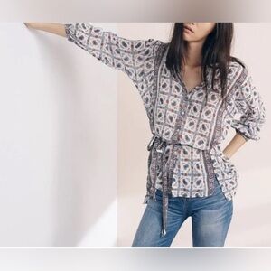 Madewell Paisley Boho Tunic Top Floral in Navy, White,‎ and Red Women’s - XS